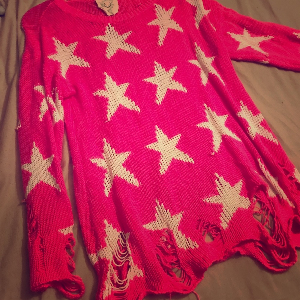 Distressed pink star sweater